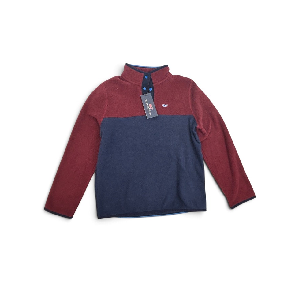 NWT Vineyard Vines Boys Fleece Pullover Burgundy Navy Colorblock Size M 12-14
